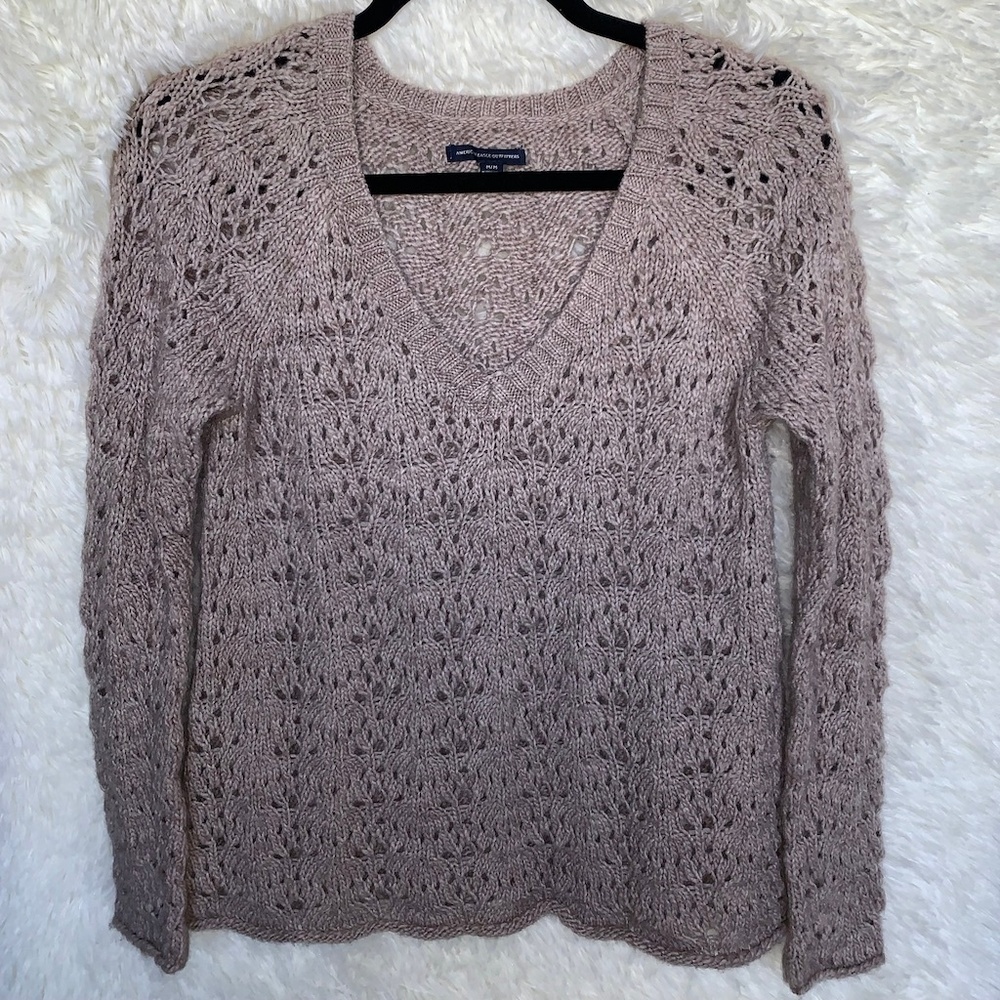 American Eagle Gray Open-Knit Sweater Women’s M